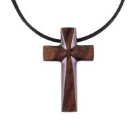 Hand Carved Wooden Cross Pendant, Handmade Wood Cross Necklace, Mens Christian Jewelry
