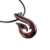 Hand Carved Fish Hook Pendant, Mens Wood Necklace, One of a Kind Wooden Fisherman Jewelry
