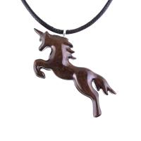 Hand Carved Unicorn Necklace, Wooden Fantasy Animal Pendant, One of a Kind Wood Jewelry Gift