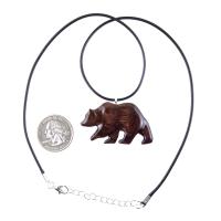 Hand Carved Wooden Bear Pendant, Grizzly Wood Bear Necklace, Totem Spirit Animal, Woodland Jewelry