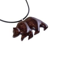 Hand Carved Wooden Bear Pendant, Grizzly Wood Bear Necklace, Totem Spirit Animal, Woodland Jewelry