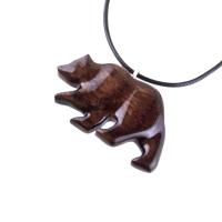 Hand Carved Wooden Bear Pendant, Grizzly Wood Bear Necklace, Totem Spirit Animal, Woodland Jewelry