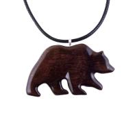 Hand Carved Wooden Bear Pendant, Grizzly Wood Bear Necklace, Totem Spirit Animal, Woodland Jewelry
