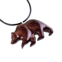 Wood Bear Necklace, Hand Carved Wooden Grizzly Bear Pendant for Men or Women, Spirit Animal Totem Jewelry Gift for Him Her