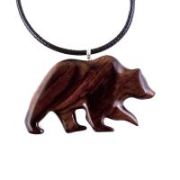 Wood Bear Necklace, Hand Carved Wooden Grizzly Bear Pendant for Men or Women, Spirit Animal Totem Jewelry Gift for Him Her