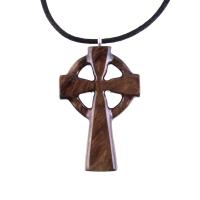 Celtic Cross Pendant, Hand Carved Wood Cross Necklace, Irish Mens Wooden Christian Jewelry, One of a Kind Gift for Him
