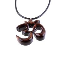 Hand Carved Ohm Necklace, Wooden Om Pendant, Namaste Yoga Wood Jewelry Gift