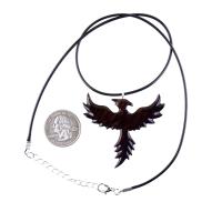 Hand Carved Phoenix Necklace, Wooden Rising Phoenix Pendant for Men or Women, Wood Firebird Necklace, Fantasy Inspirational Jewelry