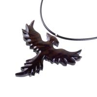 Hand Carved Phoenix Necklace, Wooden Rising Phoenix Pendant for Men or Women, Wood Firebird Necklace, Fantasy Inspirational Jewelry
