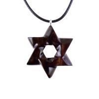 Star of David Pendant, Hand Carved Wooden Jewish Star Necklace for Men or Women, Wood Jewish Jewelry