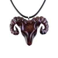 Ram Head Pendant Necklace, Hand Carved Wooden Sheep Jewelry, One-of-a-Kind Handmade Aries Gift