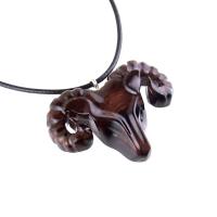 Ram Head Pendant Necklace, Hand Carved Wooden Sheep Jewelry, One-of-a-Kind Handmade Aries Gift