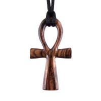 Wooden Ankh Pendant, Hand Carved Egyptian Ankh Cross Necklace for Men or Women, African Wood Jewelry Gift for Him Her