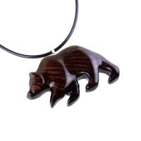 Wood Bear Necklace, Hand Carved Wooden Grizzly Bear Pendant for Men or Women, Spirit Animal Totem Jewelry Gift for Him Her