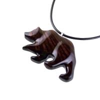 Wood Bear Necklace, Hand Carved Wooden Grizzly Bear Pendant for Men or Women, Spirit Animal Totem Jewelry Gift for Him Her