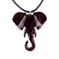 Elephant Necklace, Wooden Elephant Pendant for Men or Women, Hand Carved Spiritual Animal Necklace, Wood Jewelry for Men Women