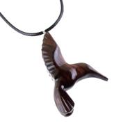 Hand Carved Wooden Hummingbird Pendant, Hummingbird Necklace, Wood Bird Jewelry Gift for Her