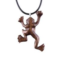 Hand Carved Wooden Frog Pendant Necklace, Animal Wood Jewelry Gift for Men or Women