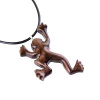 Hand Carved Wooden Frog Pendant Necklace, Animal Wood Jewelry Gift for Men or Women