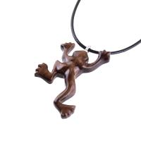 Hand Carved Wooden Frog Pendant Necklace, Animal Wood Jewelry Gift for Men or Women