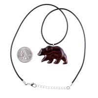 Wood Bear Necklace, Hand Carved Wooden Grizzly Bear Pendant for Men or Women, Spirit Animal Totem Jewelry Gift for Him Her