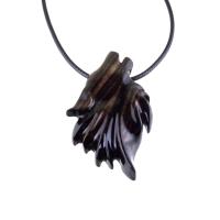 Wolf Wood Necklace, Hand Carved Wooden Wolf Head Pendant in Black with Brown Streaks