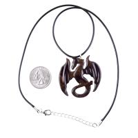 Wooden Dragon Pendant, Hand Carved Dragon Necklace, Fantasy Wood Jewelry for Men Women