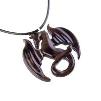 Wooden Dragon Pendant, Hand Carved Dragon Necklace, Fantasy Wood Jewelry for Men Women