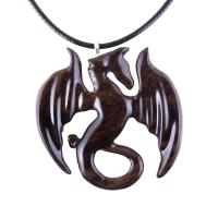 Wooden Dragon Pendant, Hand Carved Dragon Necklace, Fantasy Wood Jewelry for Men Women