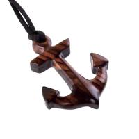 Anchor Necklace, Hand Carved Wooden Anchor Pendant, Handmade Nautical Jewelry, Gift for Him
