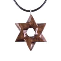 Hand Carved Wooden Star of David Pendant, Jewish Star Necklace for Men or Women, Wood Jewish Jewelry