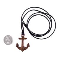Hand Carved Wooden Anchor Pendant, Mens Wood Necklace, Handmade Nautical Jewelry Gift for Him