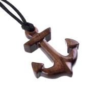 Hand Carved Wooden Anchor Pendant, Mens Wood Necklace, Handmade Nautical Jewelry Gift for Him