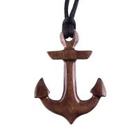 Hand Carved Wooden Anchor Pendant, Mens Wood Necklace, Handmade Nautical Jewelry Gift for Him