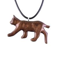 Hand Carved Lynx Pendant, Wooden Bobcat Necklace, Wildcat Totem Spirit Animal Handmade Wood Jewelry