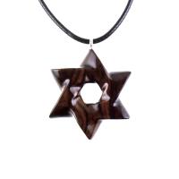 Star of David Pendant, Hand Carved Wooden Jewish Star Necklace for Men or Women, Wood Jewish Jewelry