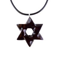 Star of David Pendant, Hand Carved Wooden Jewish Star Necklace for Men or Women, Wood Jewish Jewelry
