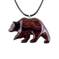 Wood Bear Necklace, Hand Carved Wooden Grizzly Bear Pendant for Men or Women, Spirit Animal Totem Jewelry Gift for Him Her