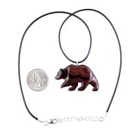 Wood Bear Necklace, Hand Carved Wooden Grizzly Bear Pendant for Men or Women, Spirit Animal Totem Jewelry Gift for Him Her