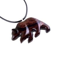 Wood Bear Necklace, Hand Carved Wooden Grizzly Bear Pendant for Men or Women, Spirit Animal Totem Jewelry Gift for Him Her