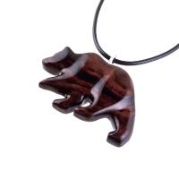 Wood Bear Necklace, Hand Carved Wooden Grizzly Bear Pendant for Men or Women, Spirit Animal Totem Jewelry Gift for Him Her