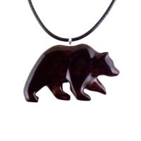 Wood Bear Necklace, Hand Carved Wooden Grizzly Bear Pendant for Men or Women, Spirit Animal Totem Jewelry Gift for Him Her
