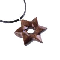 Hand Carved Wooden Star of David Pendant, Jewish Star Necklace for Men or Women, Wood Jewish Jewelry