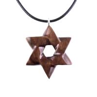 Hand Carved Wooden Star of David Pendant, Jewish Star Necklace for Men or Women, Wood Jewish Jewelry