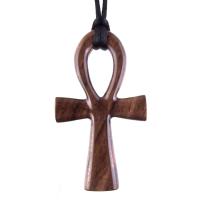 Large Wooden Ankh Pendant Necklace, Egyptian Amulet, Handmade African Mens Wood Jewelry