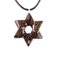 Wooden Star of David Pendant, Hand Carved Jewish Star Necklace, Men Women Wood Jewelry