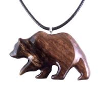 Hand Carved Wooden Bear Pendant, Grizzly Wood Bear Necklace, Totem Spirit Animal, Woodland Jewelry