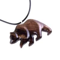 Hand Carved Wooden Bear Pendant, Grizzly Wood Bear Necklace, Totem Spirit Animal, Woodland Jewelry
