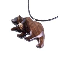 Hand Carved Wooden Bear Pendant, Grizzly Wood Bear Necklace, Totem Spirit Animal, Woodland Jewelry