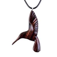 Hand Carved Wooden Hummingbird Pendant, Hummingbird Necklace, Wood Bird Jewelry Gift for Her